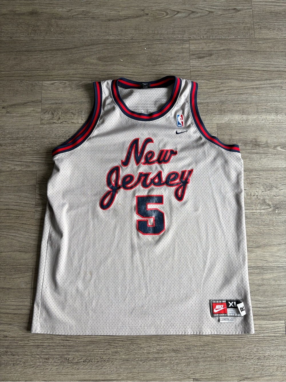 Nike New Jersey #5 Jason Kidd Basketball Jersey in White/Red/Blue